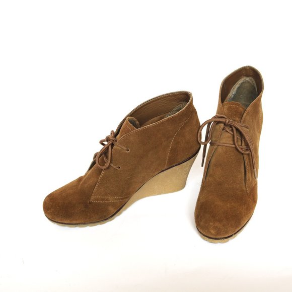 Brown Suede Wedge Ankle Boots Size 7.5 EUC - Picture 3 of 9